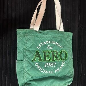 Aeropostale Green Quilted Tote with Cream Straps